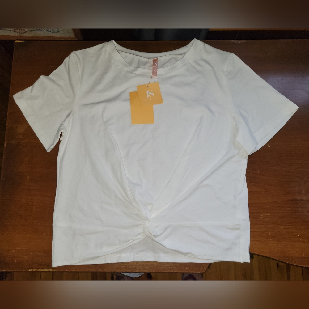 Jinkesi White Short Sleeve Tied Bottom Medium